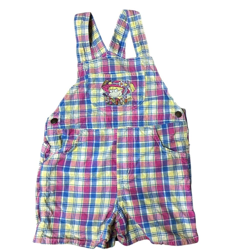Vintage Nickelodeon Rugrats Angelica Girls 6/6x Plaid Overalls‎ Shorts 90's